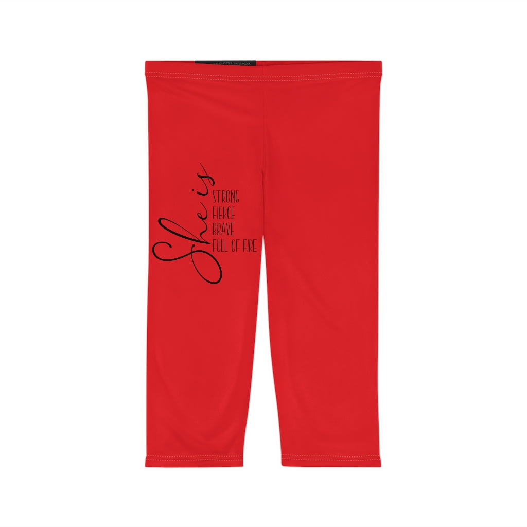 She Is Women's Capri Leggings (Red) – Mscaldwelldesigns