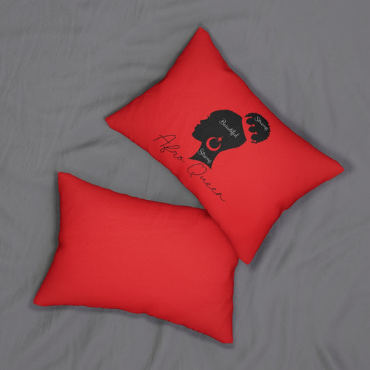 Afro Queen Woman Spun Polyester Lumbar Pillow (Red)