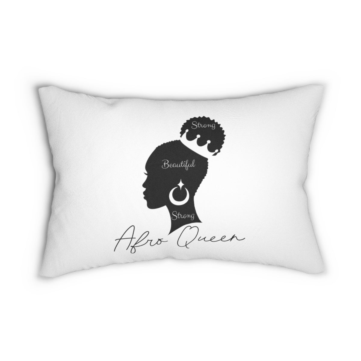 Afro Queen Woman Spun Polyester Lumbar Pillow (White)