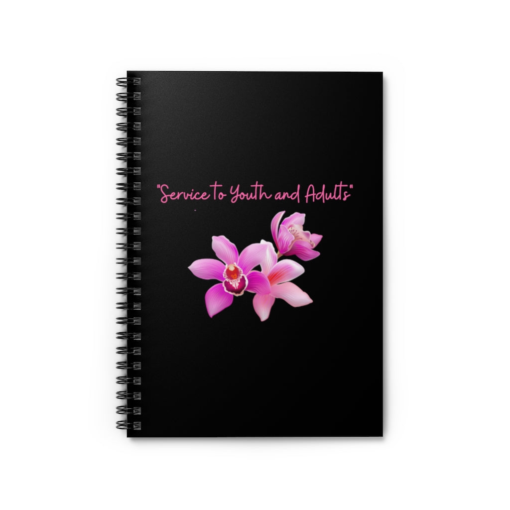 TLOD Orchid Flower Spiral Notebook - Ruled Line (Black)