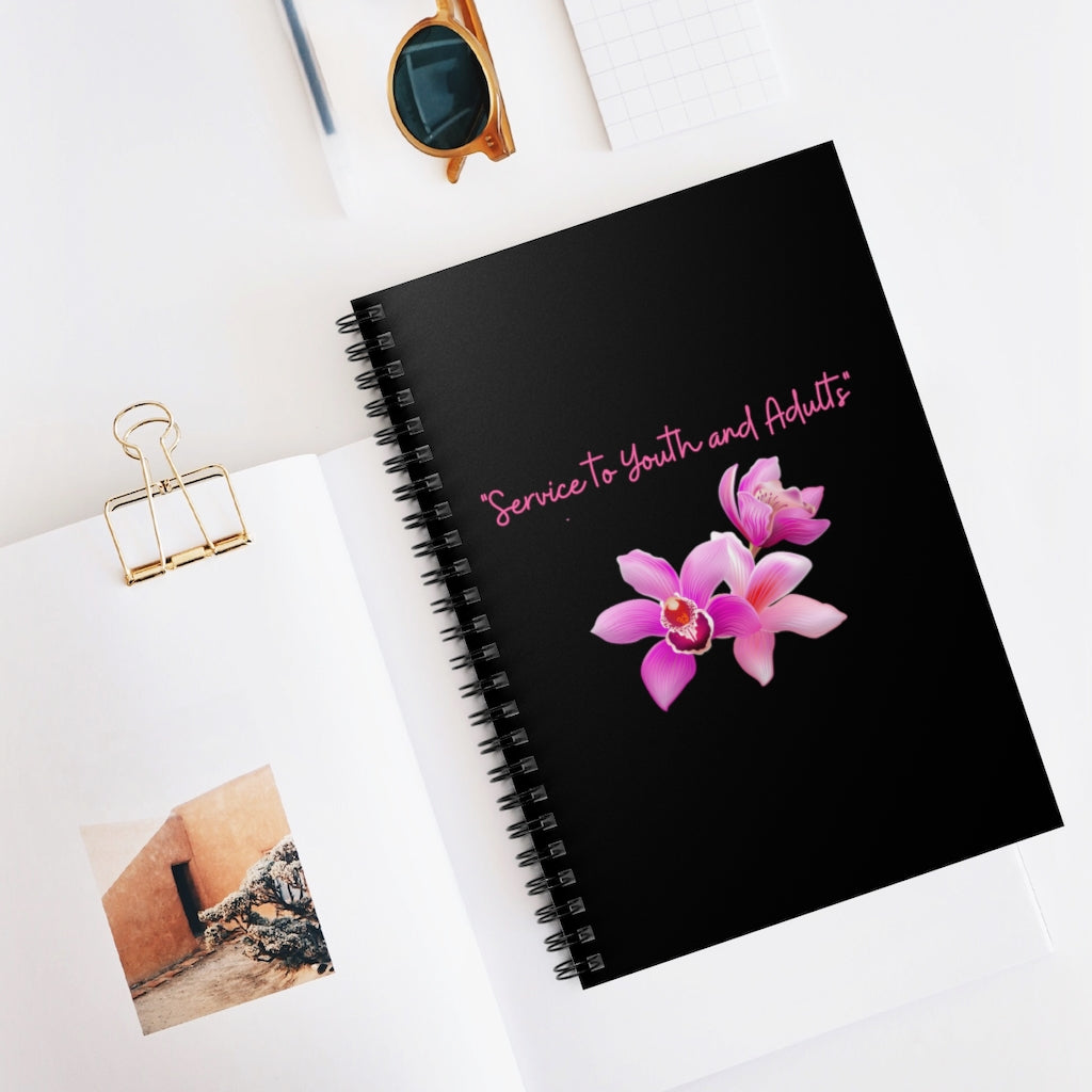 TLOD Orchid Flower Spiral Notebook - Ruled Line (Black)